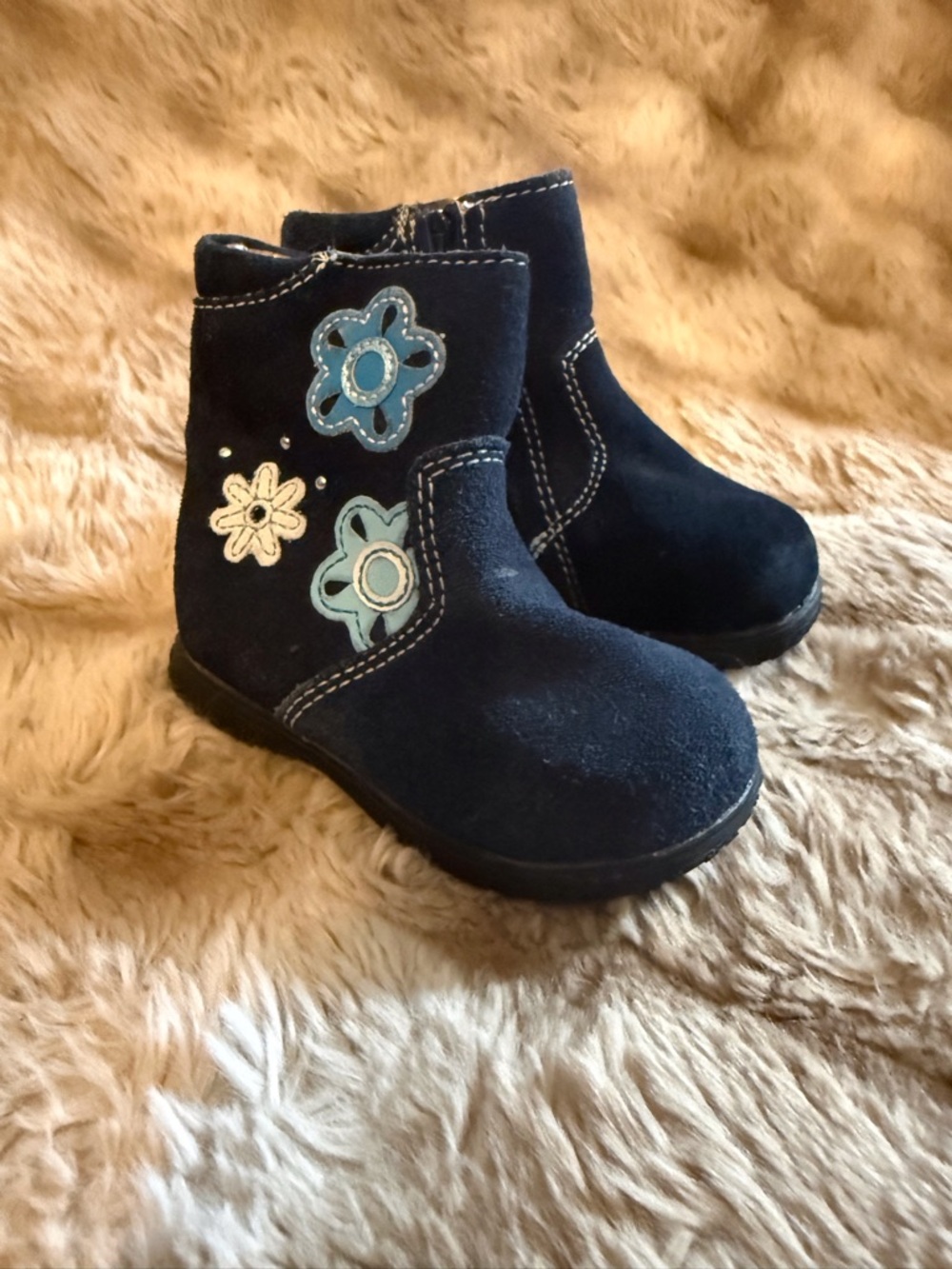 The Children's Place Navy Suede Flower Boots